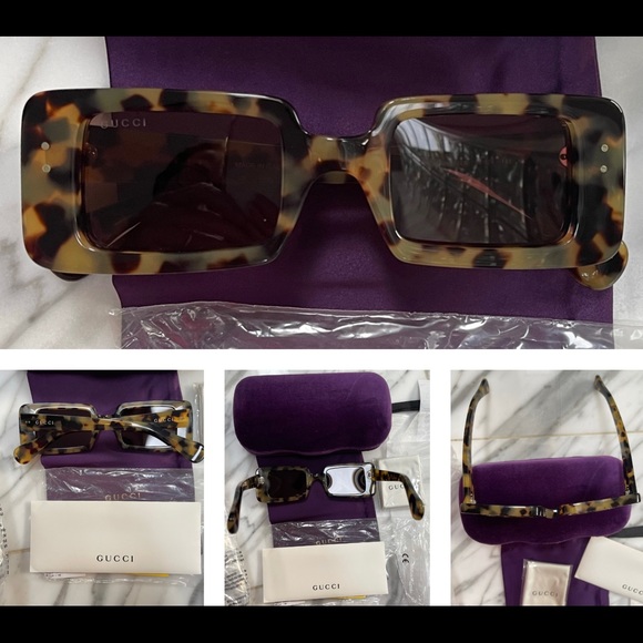 GUCCI UNISEX RECTANGULAR HAVANA SUNGLASSES - Picture 16 of 16